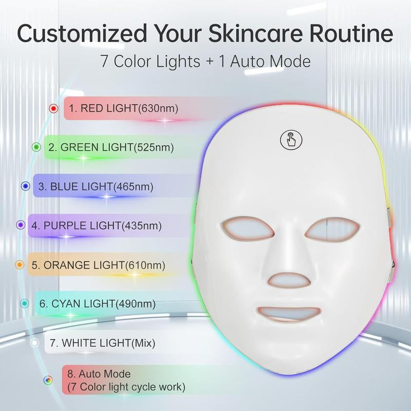 Red Light Therapy, 7 Color LED Light Face Mask, Photon Skin Rejuvenation for Daily Care, Cordless, Rechargeable, Ideal Gift for Women, Summer Gift Skincare Facial