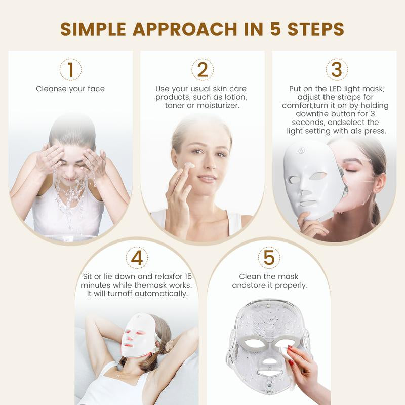 Red Light Therapy, 7 Color LED Light Face Mask, Photon Skin Rejuvenation for Daily Care, Cordless, Rechargeable, Ideal Gift for Women, Summer Gift Skincare Facial